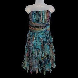 Cache Gorgeous Strapless Dress in Teal and Brown